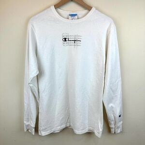 Champion‎ 70s Vintage Blue Bar Long Sleeve White Shirt Men’s M